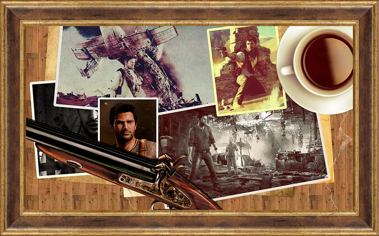 Картина в раме - uncharted, pistol, cup