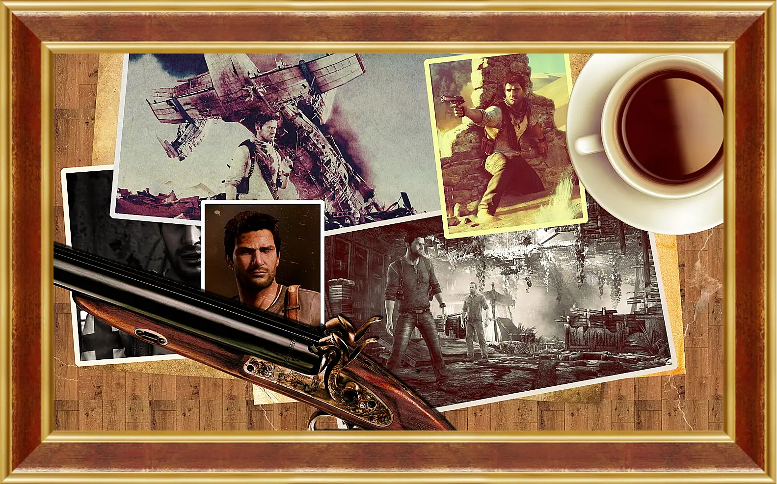 Картина в раме - uncharted, pistol, cup