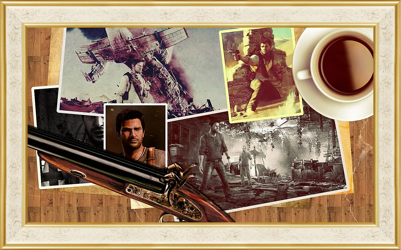 Картина в раме - uncharted, pistol, cup