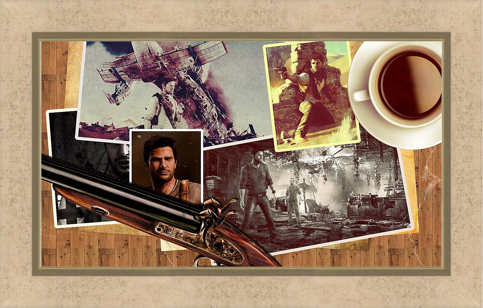 Картина в раме - uncharted, pistol, cup