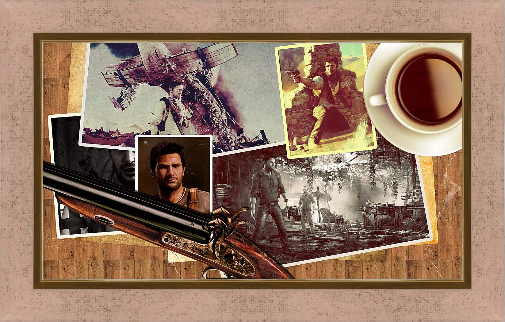 Картина в раме - uncharted, pistol, cup