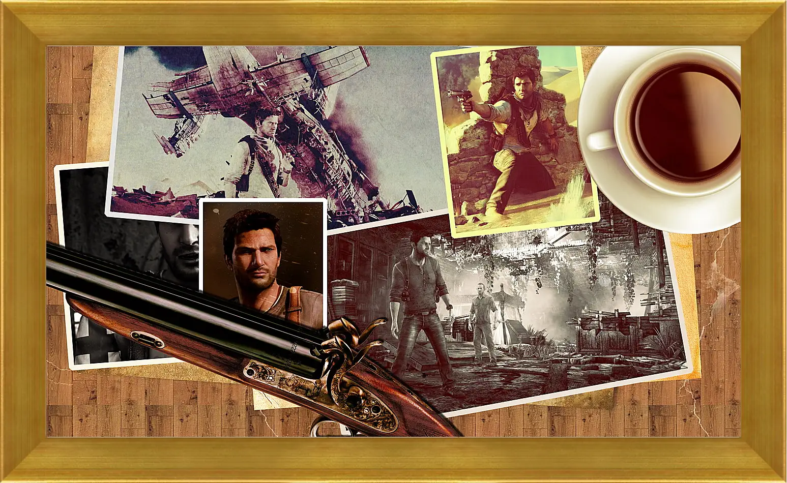 Картина в раме - uncharted, pistol, cup