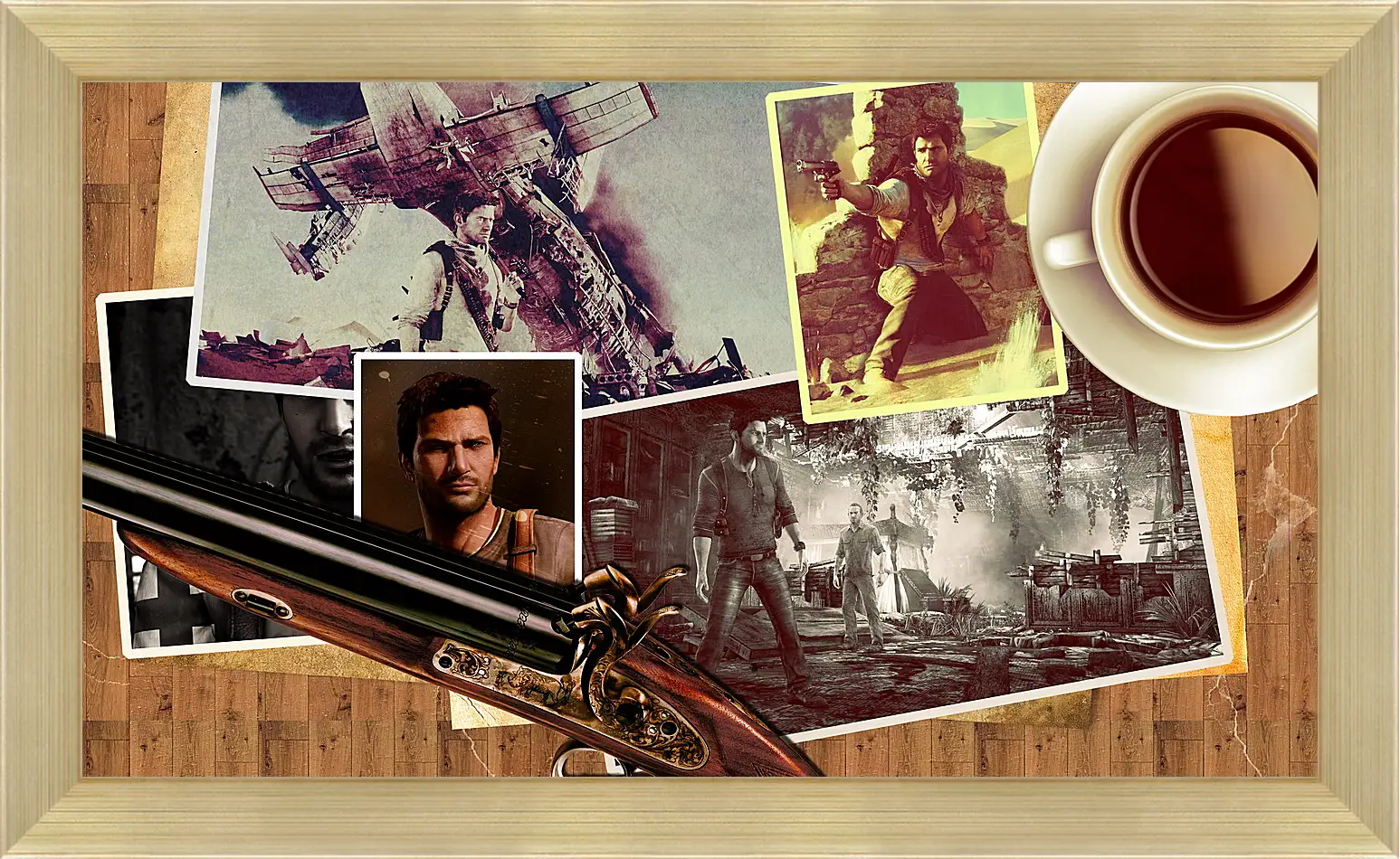 Картина в раме - uncharted, pistol, cup