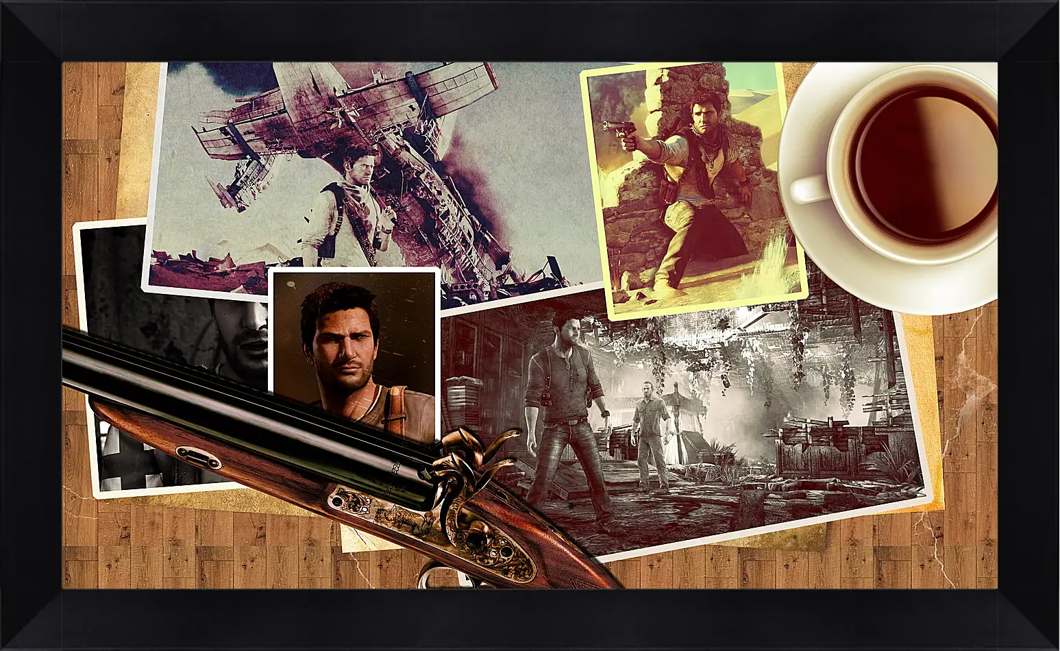 Картина в раме - uncharted, pistol, cup