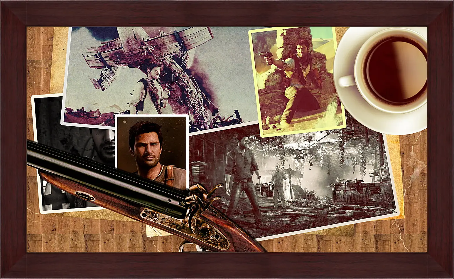 Картина в раме - uncharted, pistol, cup