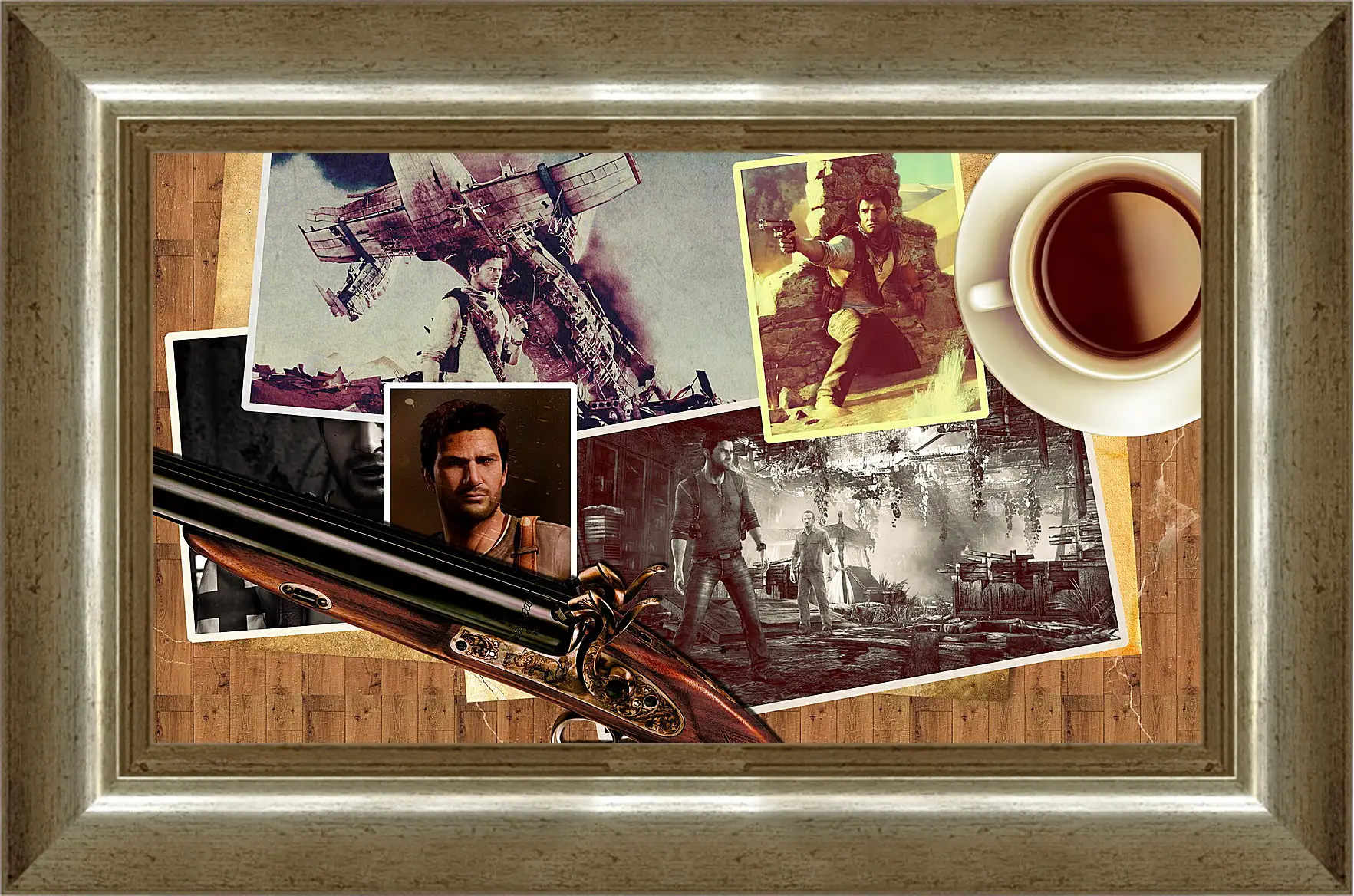 Картина в раме - uncharted, pistol, cup