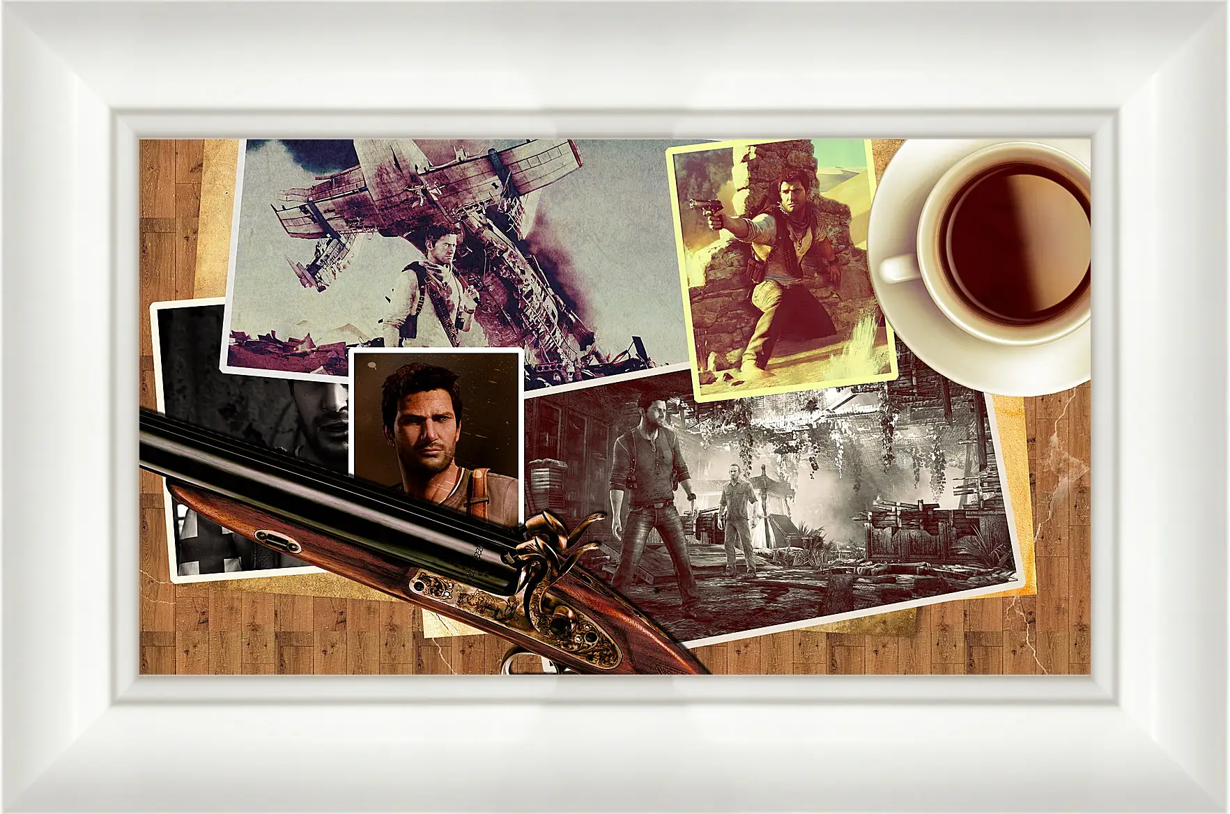 Картина в раме - uncharted, pistol, cup