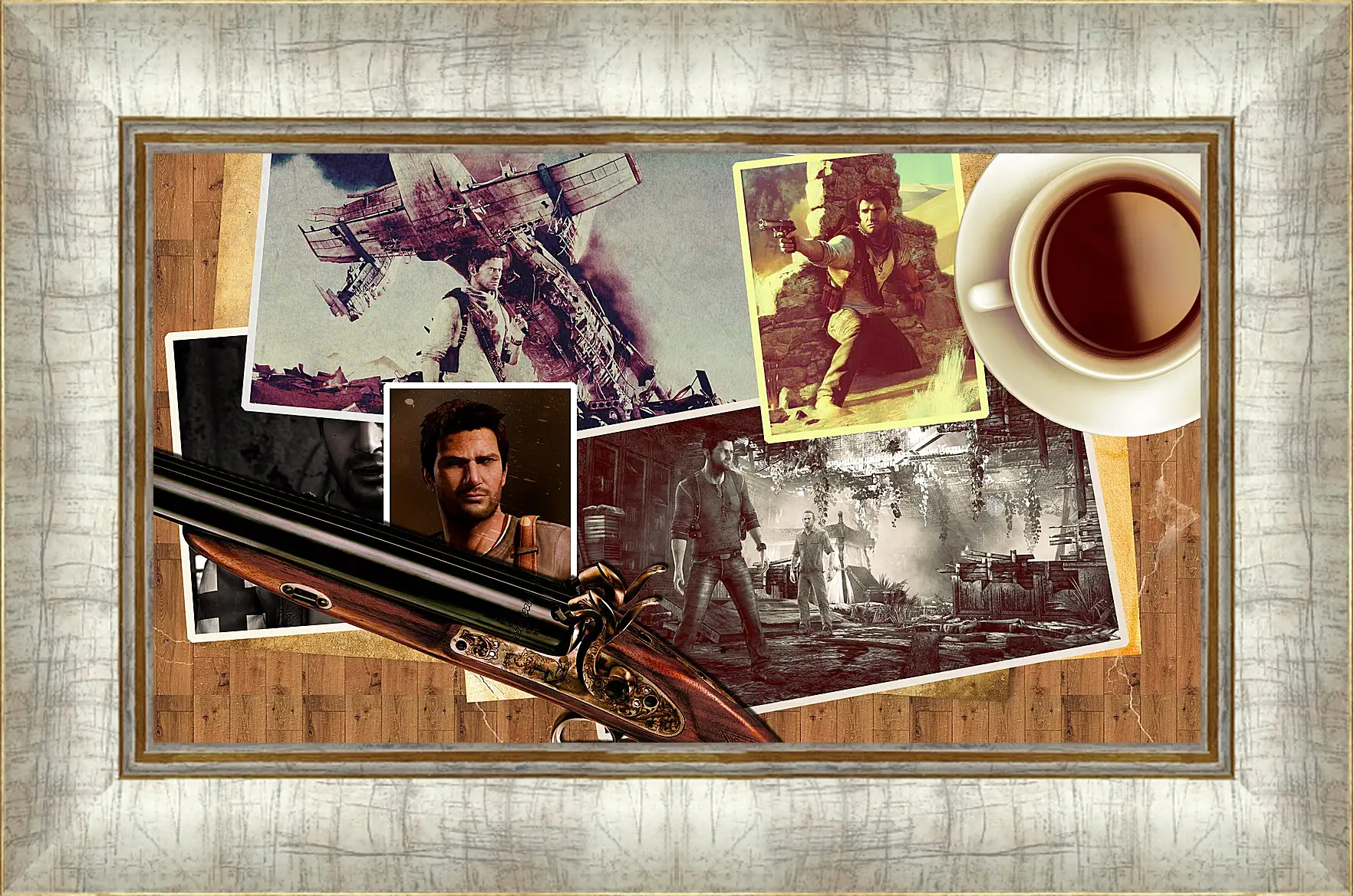 Картина в раме - uncharted, pistol, cup