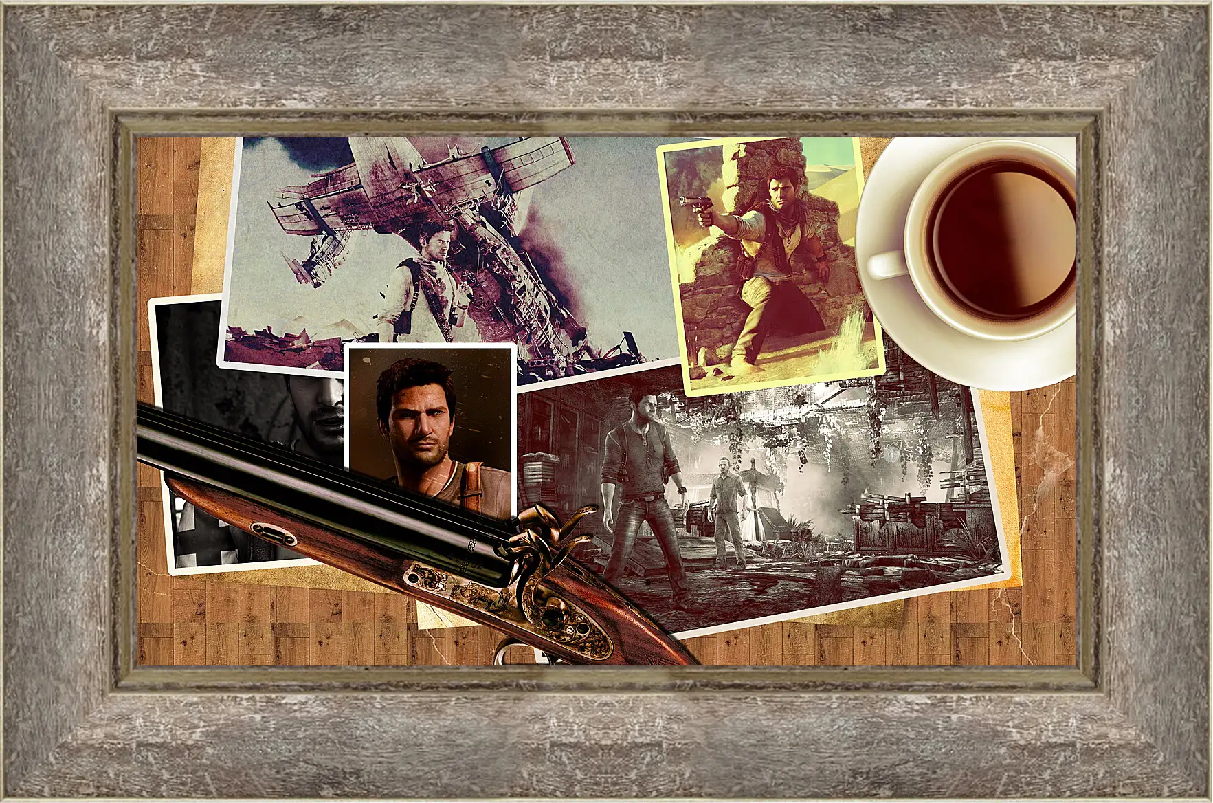 Картина в раме - uncharted, pistol, cup