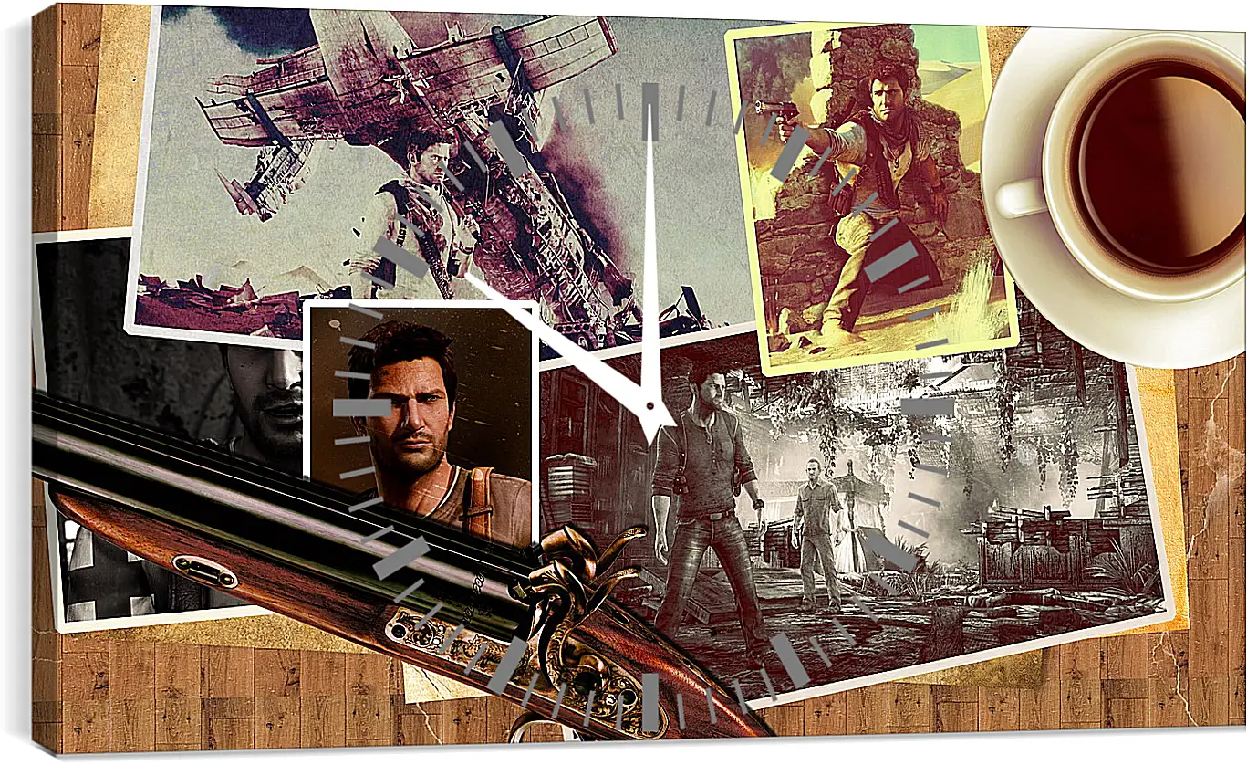 Часы картина - uncharted, pistol, cup