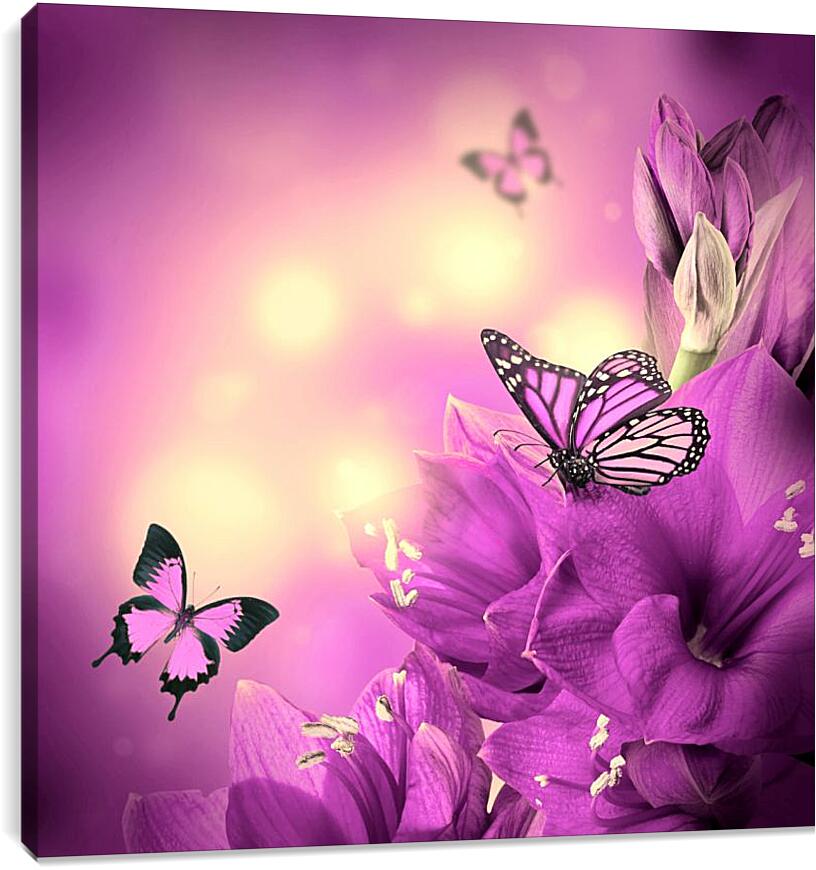 Постер и плакат - Бабочки и сиреневые цветы