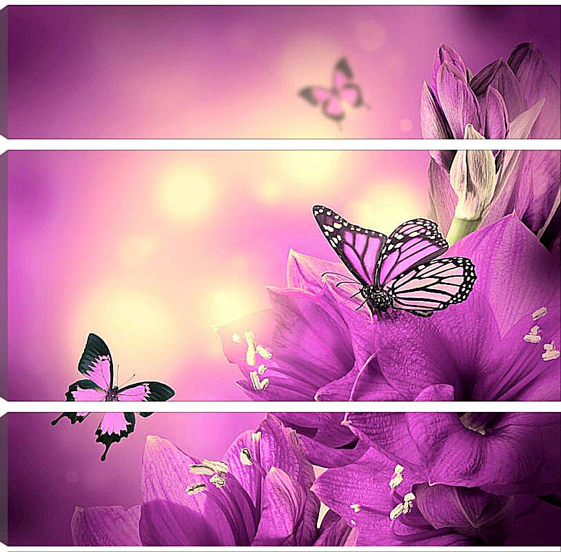 Модульная картина - Бабочки и сиреневые цветы