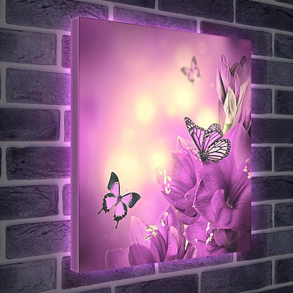 Лайтбокс световая панель - Бабочки и сиреневые цветы