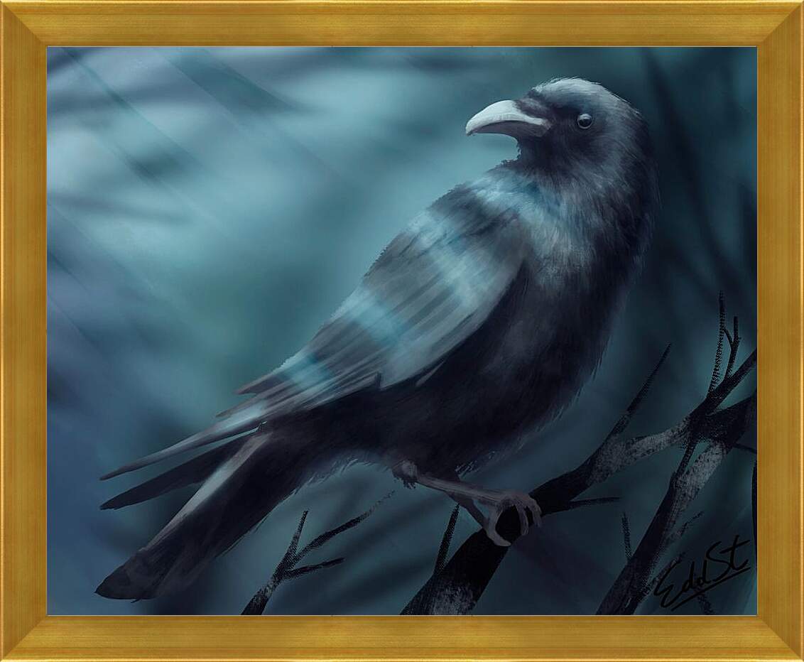 Картина в раме - Арт Чёрный ворон