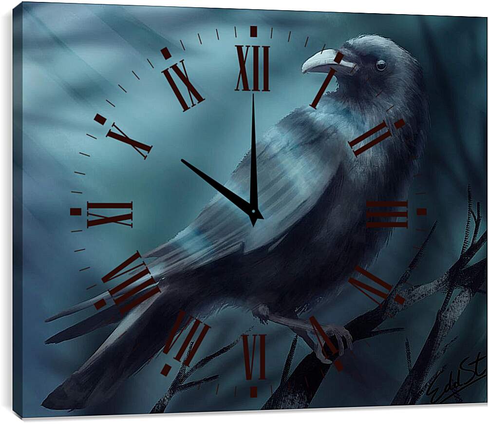 Часы картина - Арт Чёрный ворон