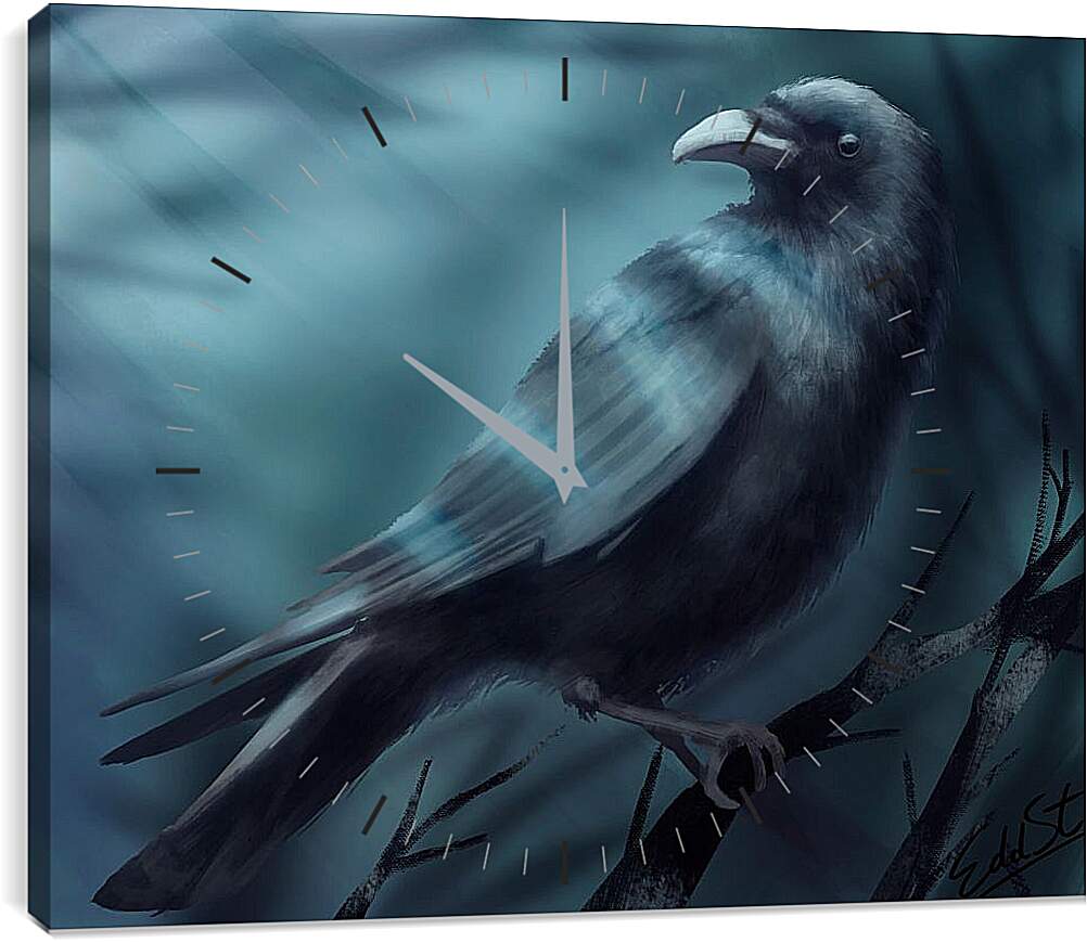 Часы картина - Арт Чёрный ворон