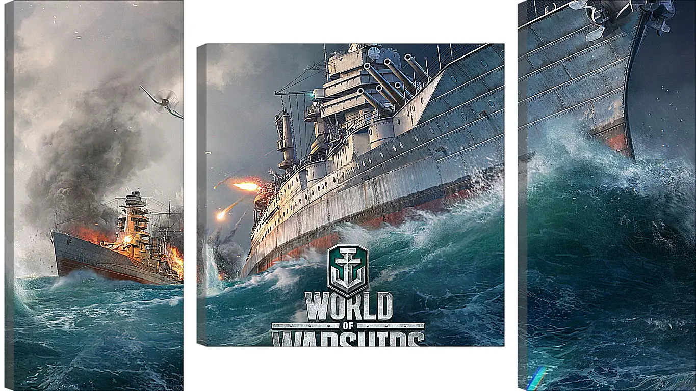 Модульная картина - world of warships, ship, explosion
