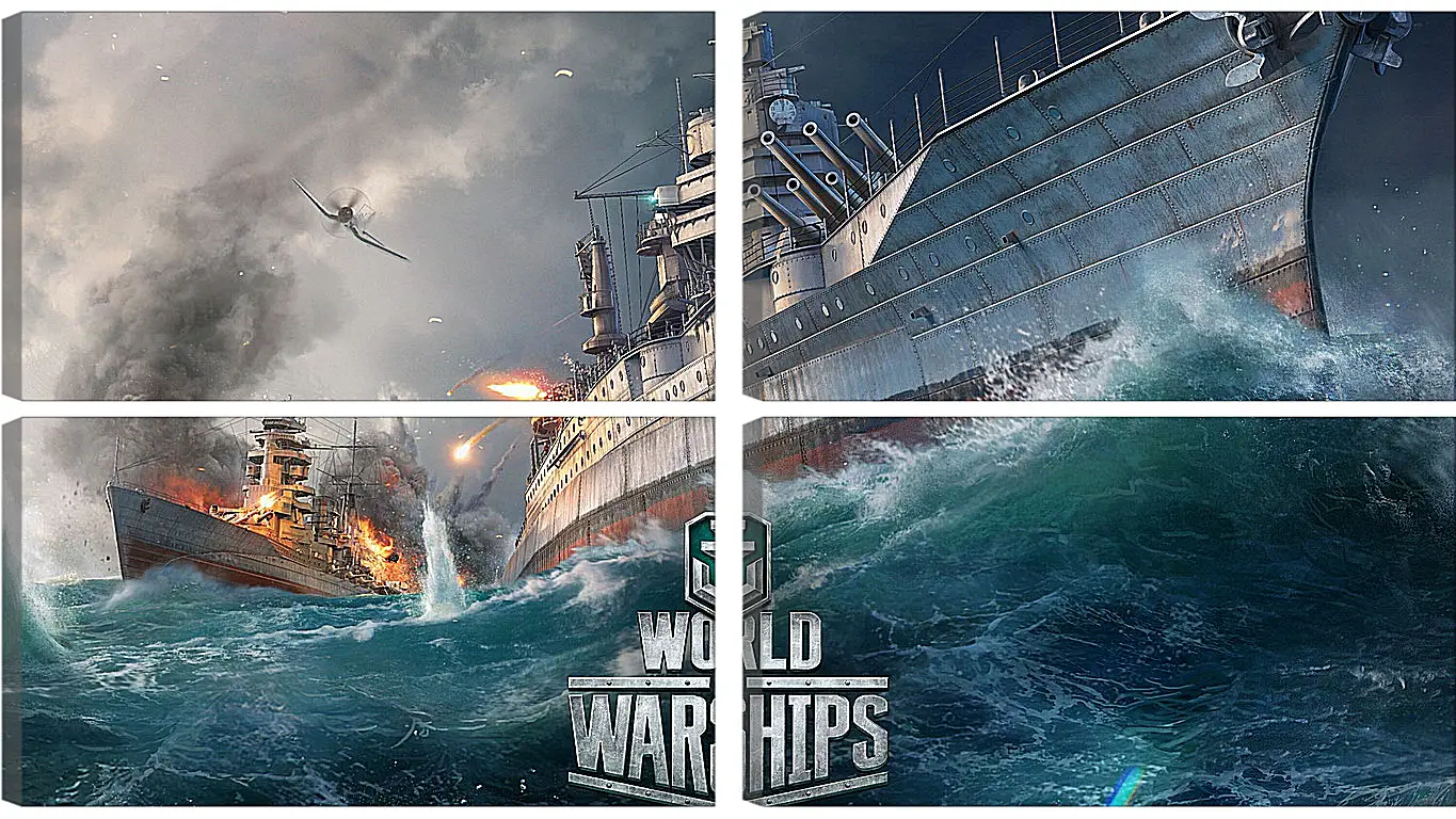 Модульная картина - world of warships, ship, explosion
