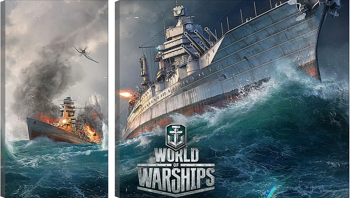 Модульная картина - world of warships, ship, explosion
