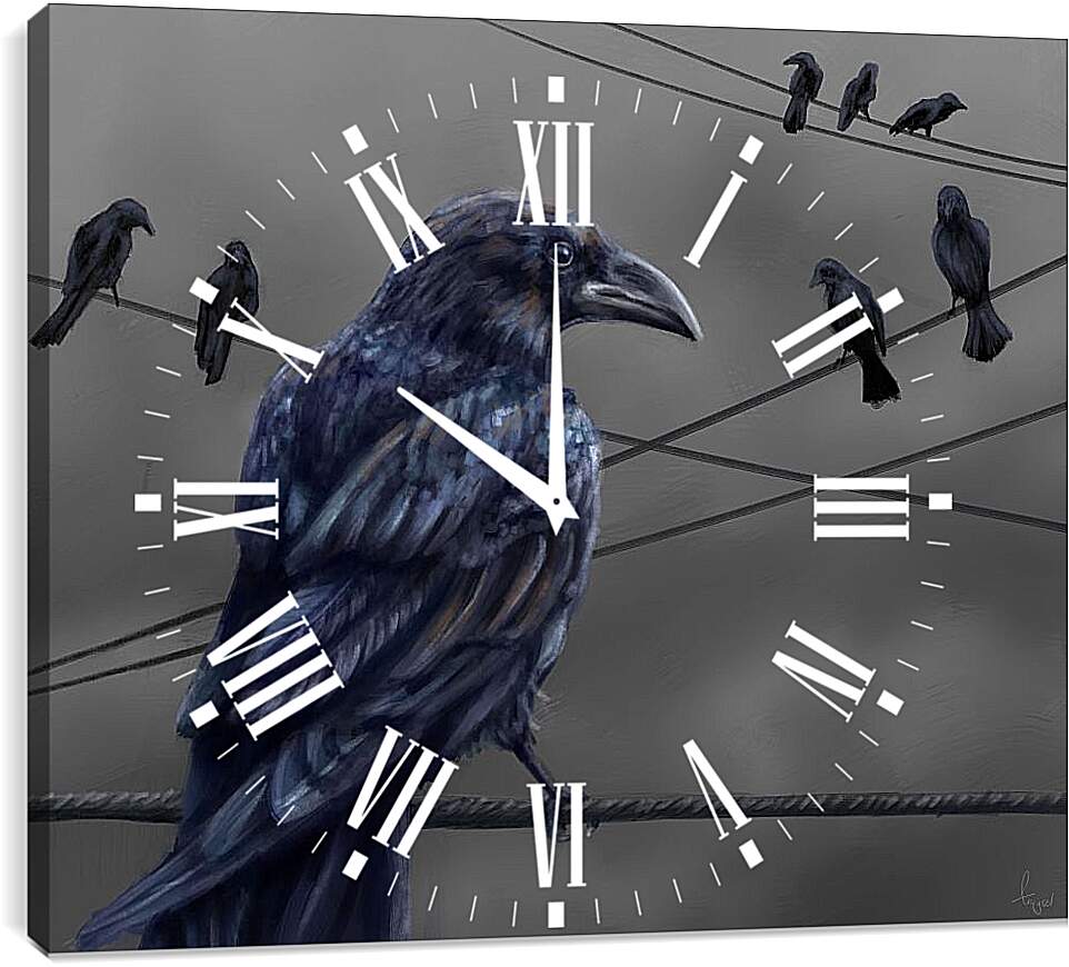Часы картина - Чёрный ворон. Арт