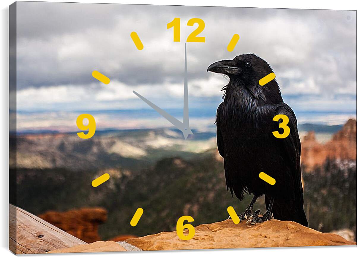 Часы картина - Чёрный ворон на скале