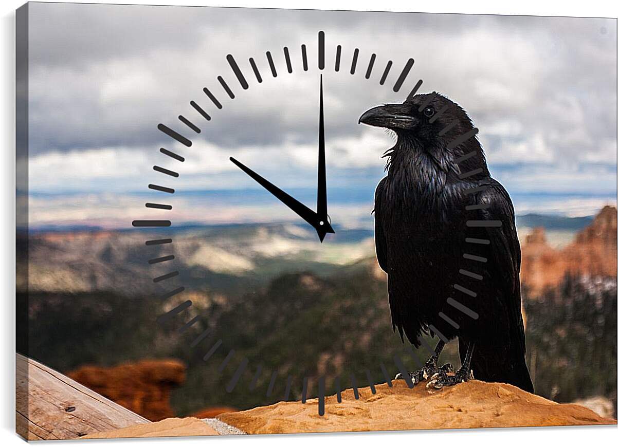 Часы картина - Чёрный ворон на скале
