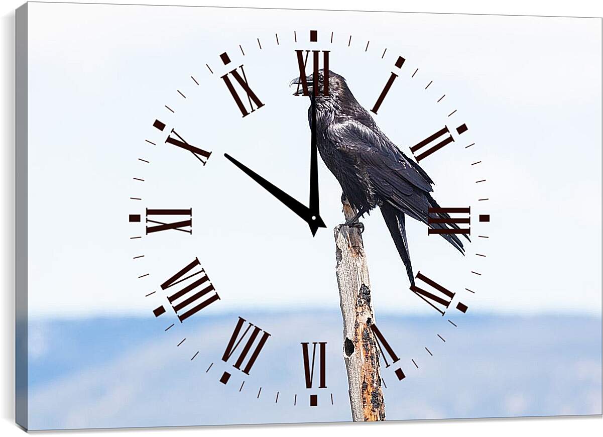 Часы картина - Чёрный ворон сидит на палке