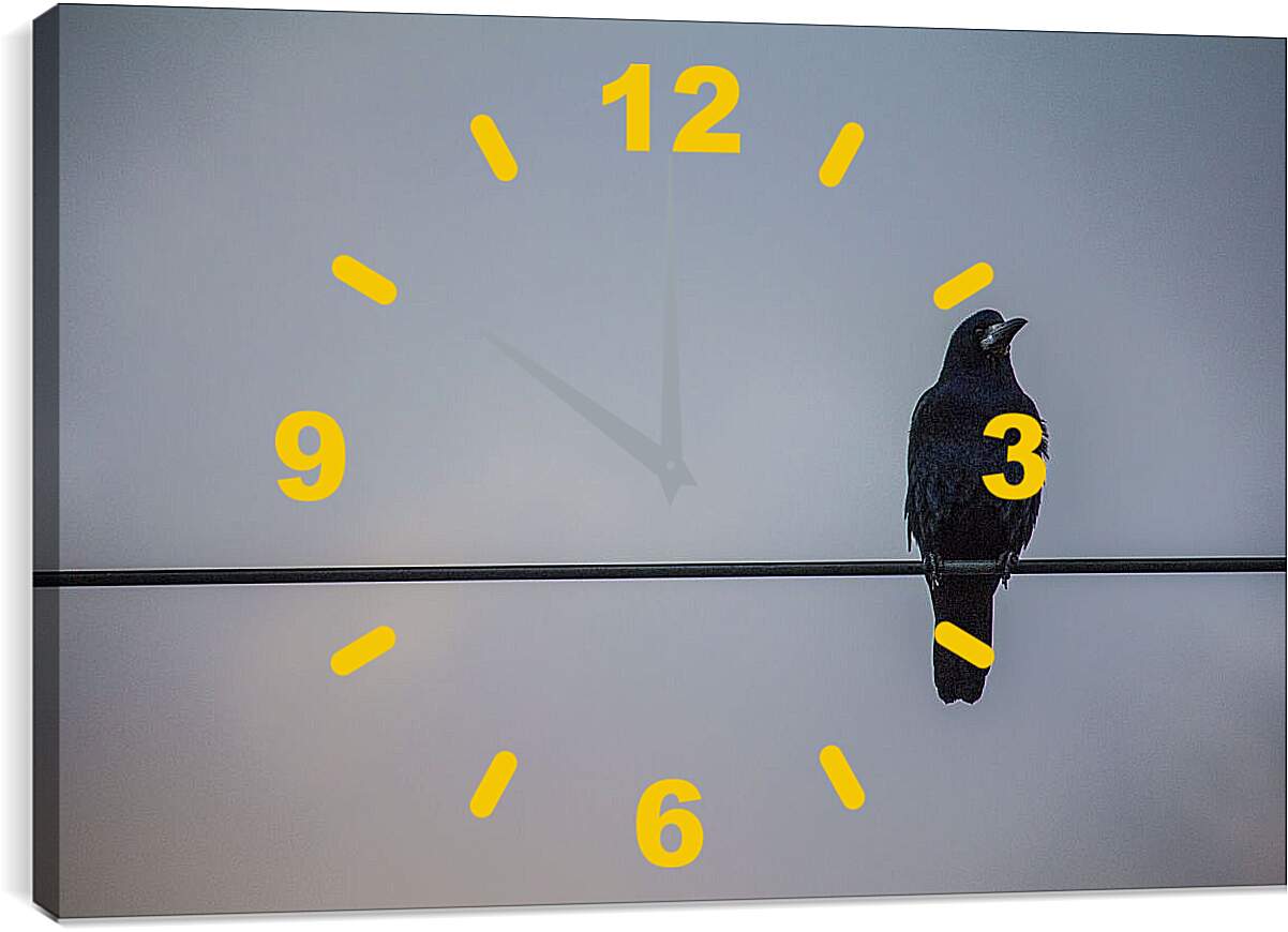 Часы картина - Чёрный ворон сидит на проводе