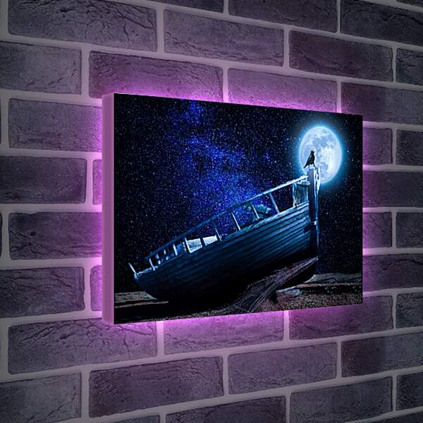 Лайтбокс световая панель - Чёрный ворон на фоне Луны