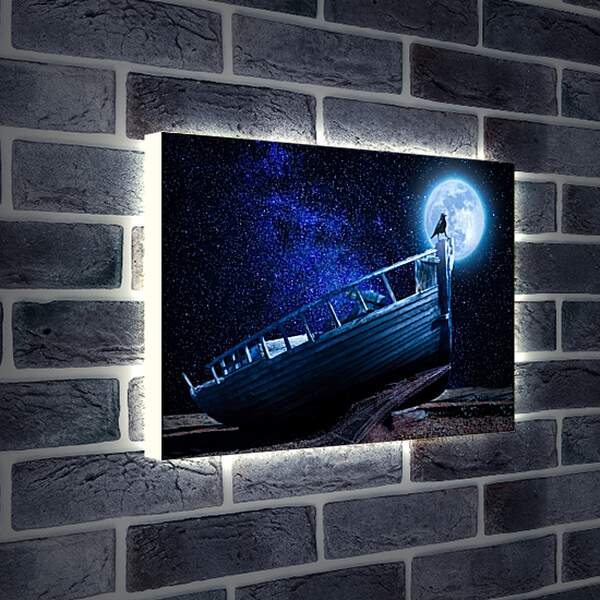 Лайтбокс световая панель - Чёрный ворон на фоне Луны