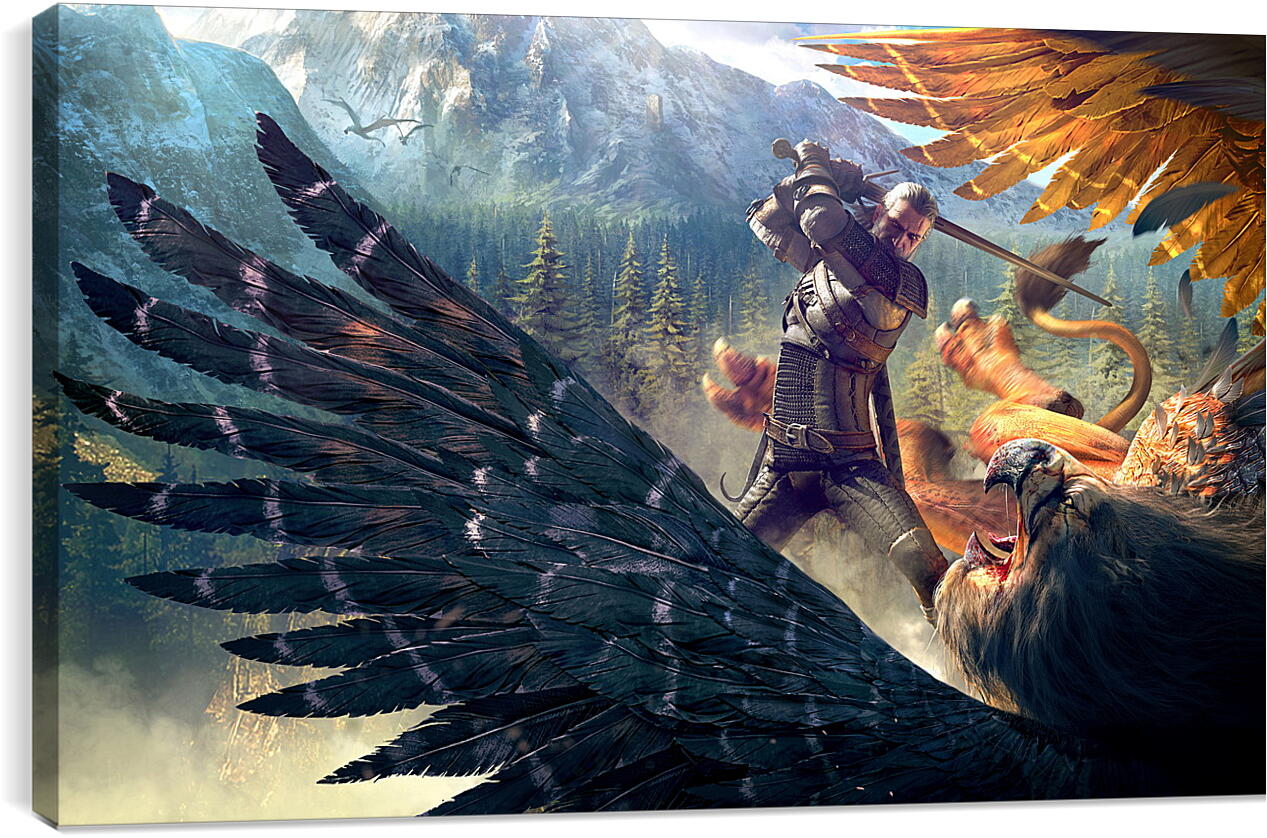 Постер и плакат - The Witcher 3: Wild Hunt (Ведьмак), Геральт и грифон