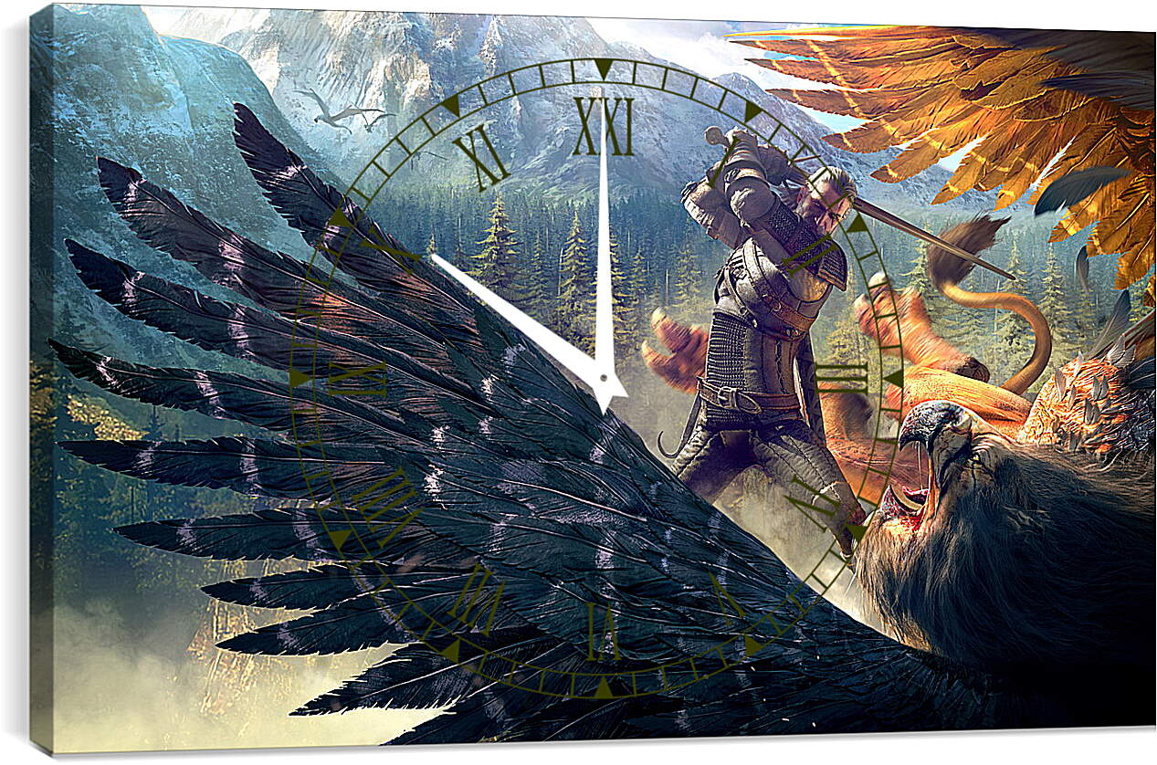 Часы картина - The Witcher 3: Wild Hunt (Ведьмак), Геральт и грифон