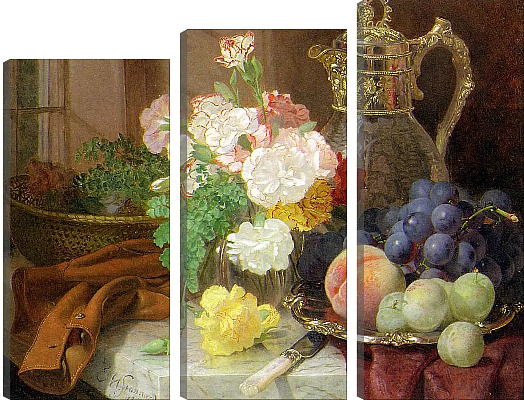 Модульная картина - Carnations in a glass vase on a draped marble ledge. Стэннард Элоиза Гарриет