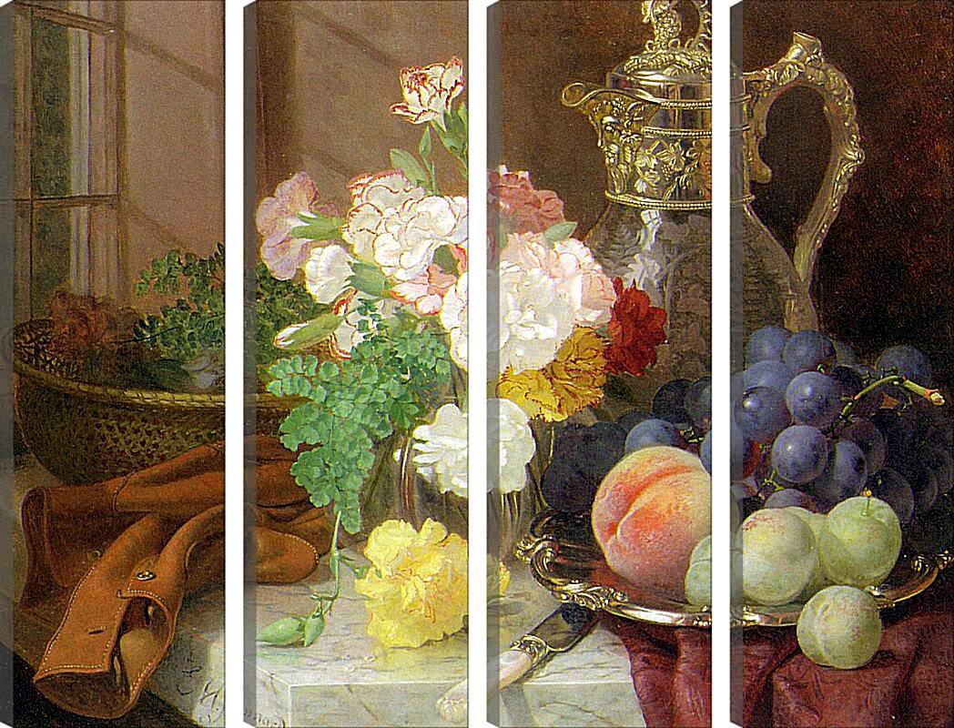 Модульная картина - Carnations in a glass vase on a draped marble ledge. Стэннард Элоиза Гарриет