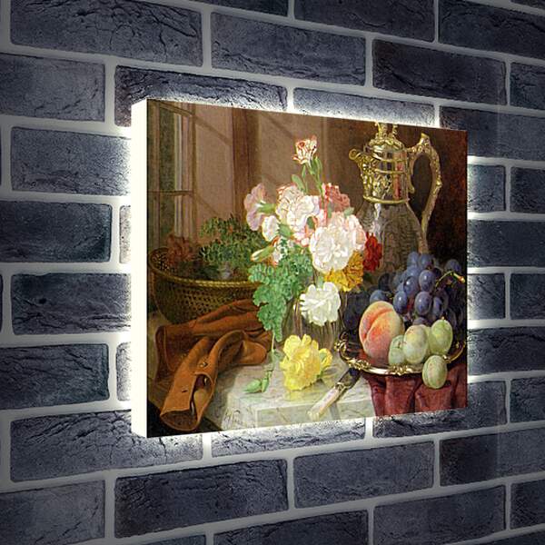 Лайтбокс световая панель - Carnations in a glass vase on a draped marble ledge. Стэннард Элоиза Гарриет