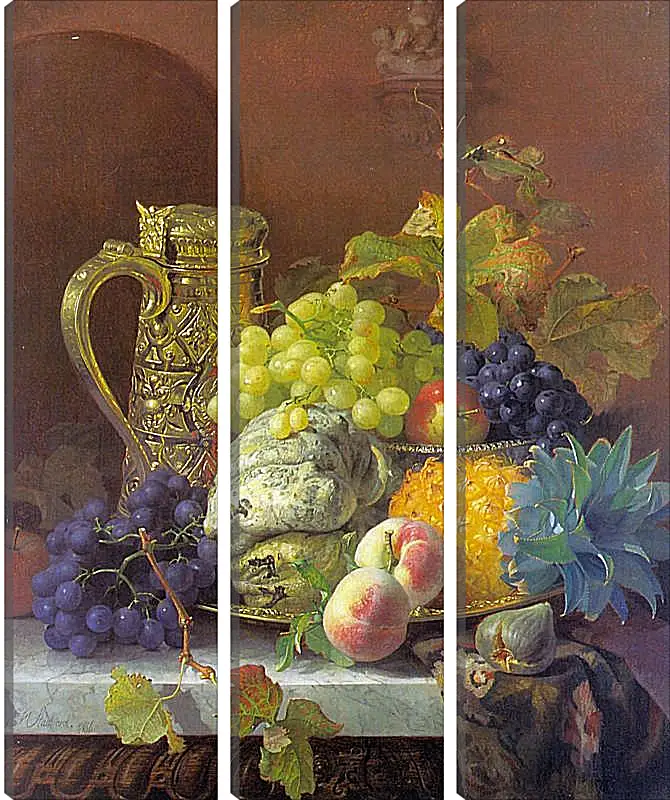 Модульная картина - Fruits on a tray with a silver flagon on a marble ledge. Стэннард Элоиза Гарриет