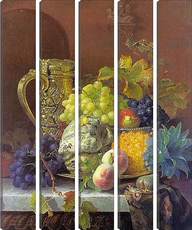 Модульная картина - Fruits on a tray with a silver flagon on a marble ledge. Стэннард Элоиза Гарриет