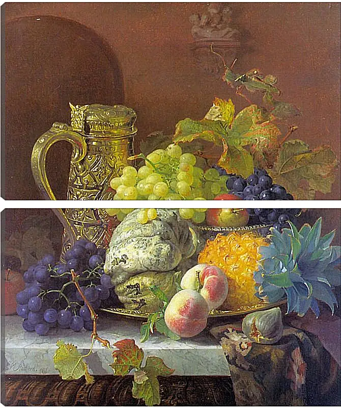 Модульная картина - Fruits on a tray with a silver flagon on a marble ledge. Стэннард Элоиза Гарриет