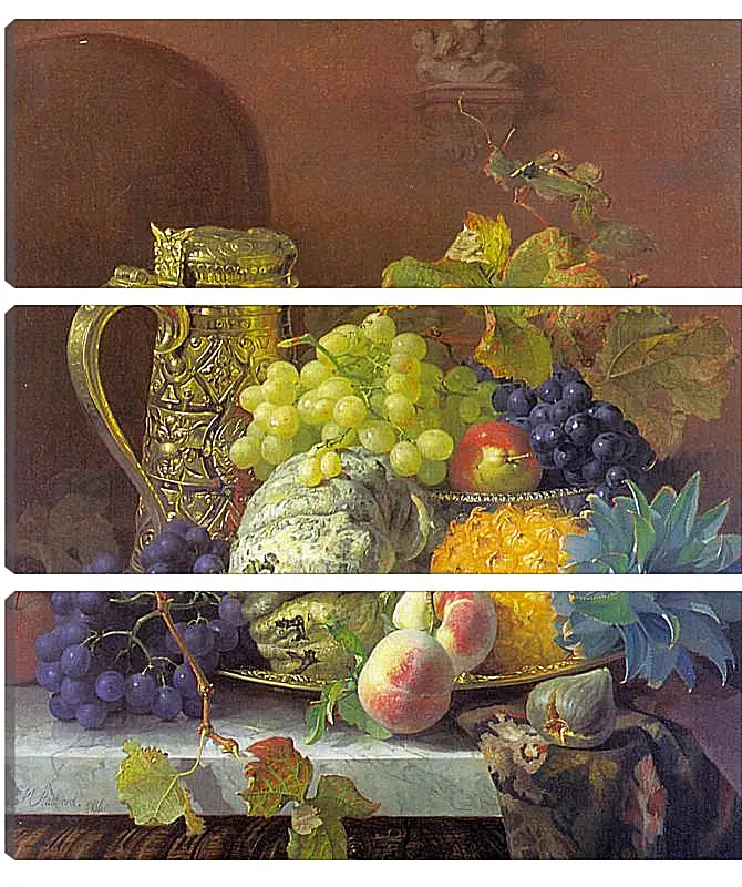 Модульная картина - Fruits on a tray with a silver flagon on a marble ledge. Стэннард Элоиза Гарриет