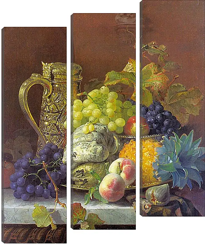 Модульная картина - Fruits on a tray with a silver flagon on a marble ledge. Стэннард Элоиза Гарриет