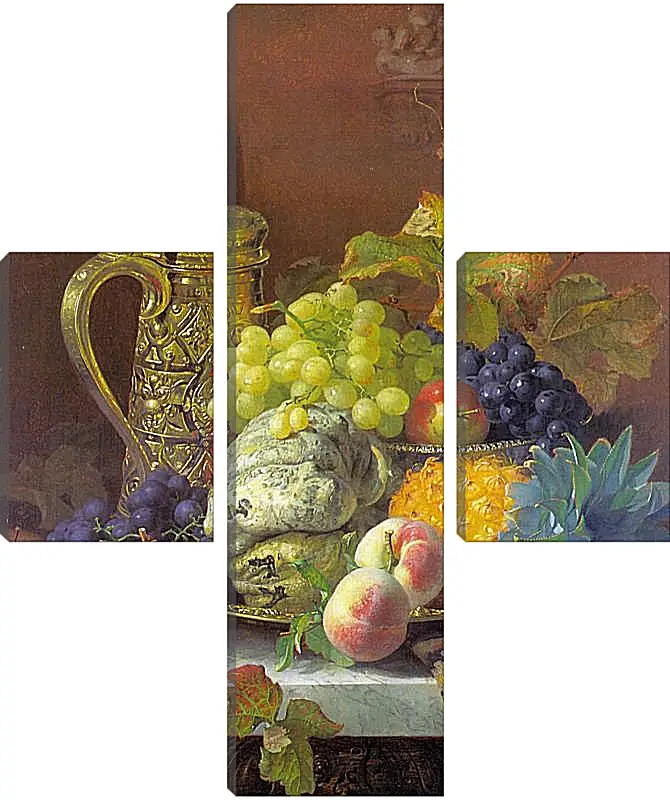 Модульная картина - Fruits on a tray with a silver flagon on a marble ledge. Стэннард Элоиза Гарриет