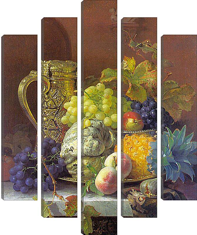 Модульная картина - Fruits on a tray with a silver flagon on a marble ledge. Стэннард Элоиза Гарриет