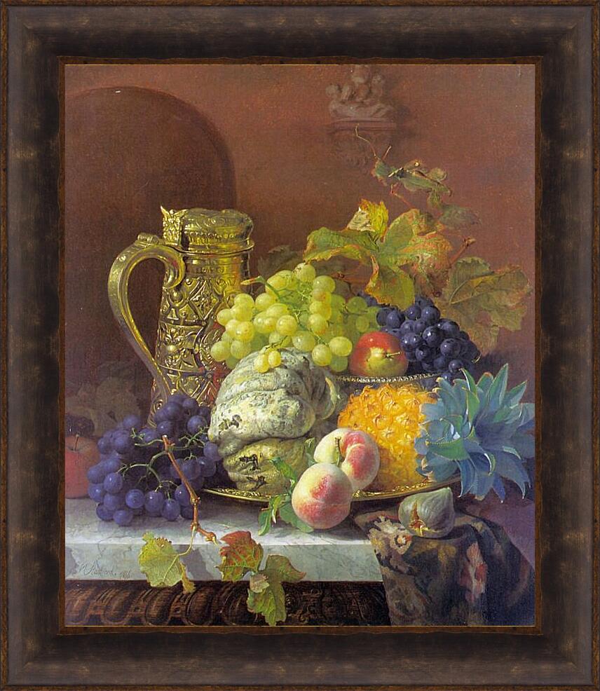 Картина в раме - Fruits on a tray with a silver flagon on a marble ledge. Стэннард Элоиза Гарриет