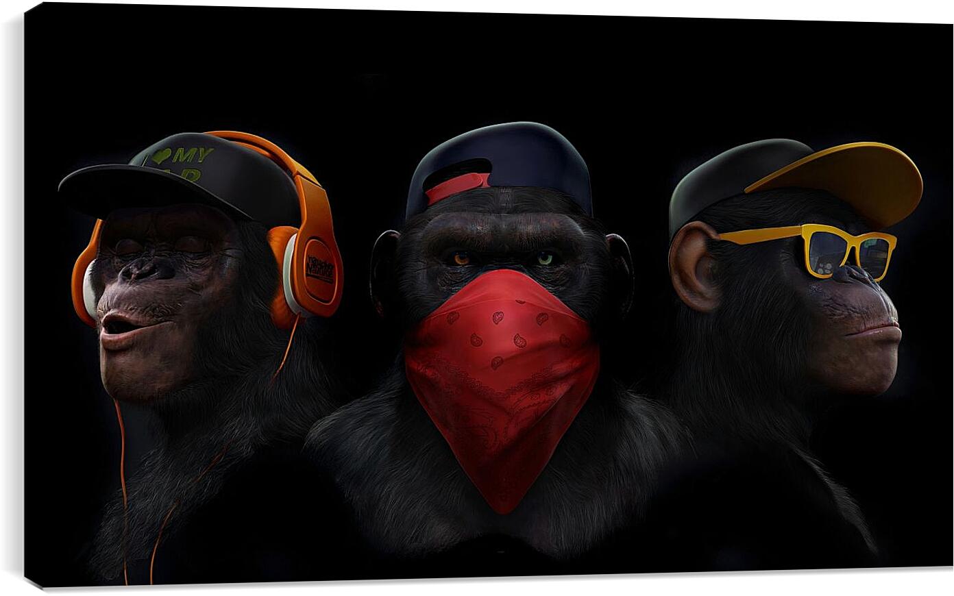 Фото три обезьяны в хорошем качестве для печати на холсте