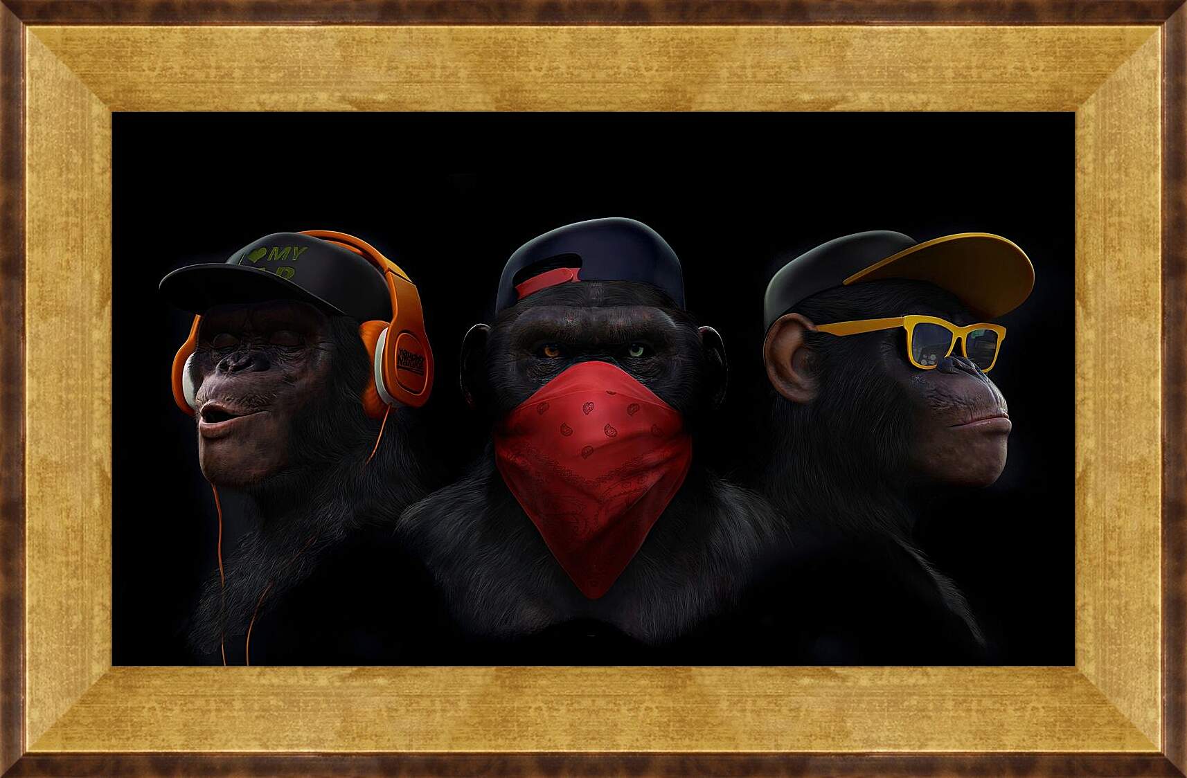Картина в раме - Три обезьяны