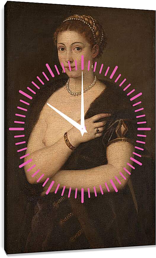 Часы картина - Девушка в мехах. Тициан Вечеллио
