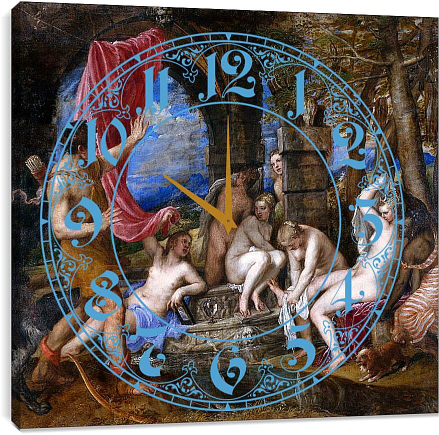Часы картина - Диана и Актеон. Тициан Вечеллио
