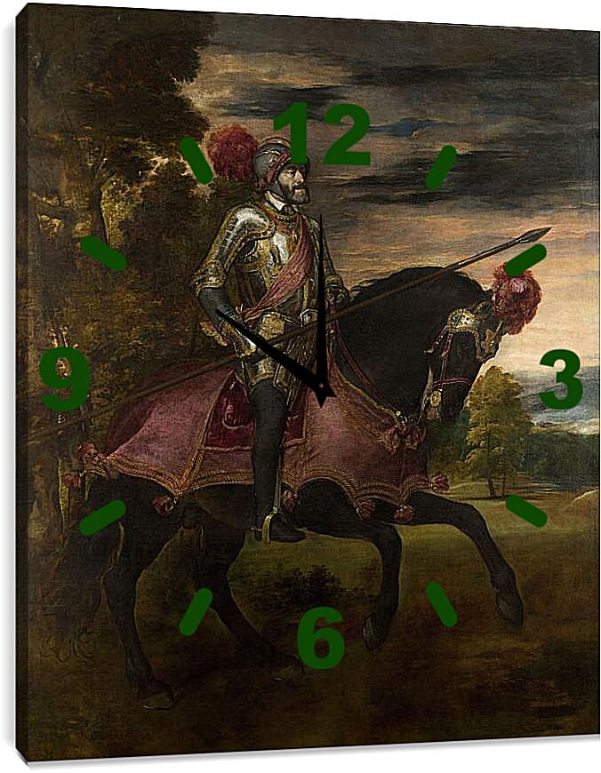 Часы картина - Конный портрет Карла V. Тициан Вечеллио

