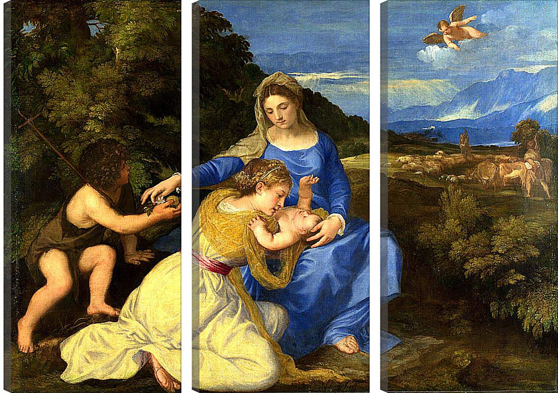 Модульная картина - Мадонна с младенцем, святым Иоанном Крестителем и святой Катериной. Тициан Вечеллио
