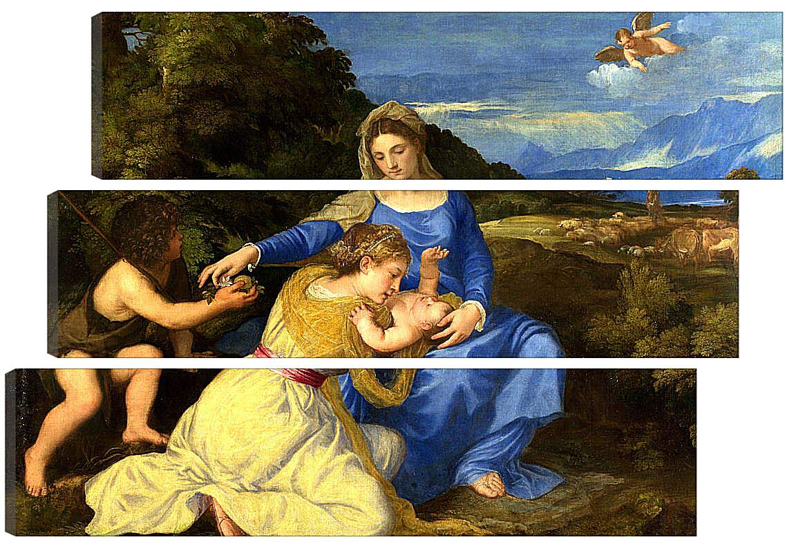 Модульная картина - Мадонна с младенцем, святым Иоанном Крестителем и святой Катериной. Тициан Вечеллио
